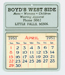 Boyds West Side 1951 Calendar (3.25H x 2.75W)