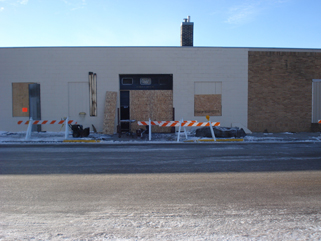 After the fire - north side of Iron Hills Pawn Shop/Bills Decorating, Little Falls, MN, January 26, 2010. After the fire - north side of Iron Hills Pawn Shop/Bills Decorating, Little Falls, MN, January 26, 2010.