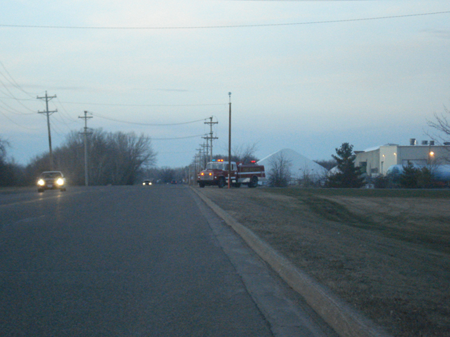 Fire truck on Paul Larson Drive, Little Falls, MN, March 17, 2010. Fire truck on Paul Larson Drive, Little Falls, MN, March 17, 2010.