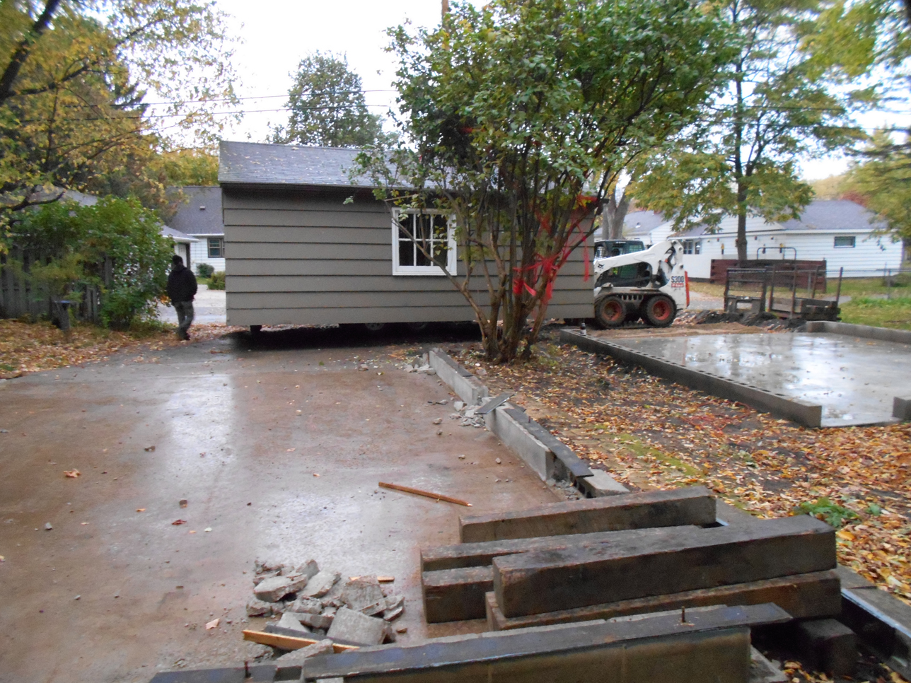 1950s garage being moved to another location on the Johnson family property in St. Cloud, MN, October 2013. The garage was moved by Ehrlichmann Structural Movers based out of Royalton, MN.