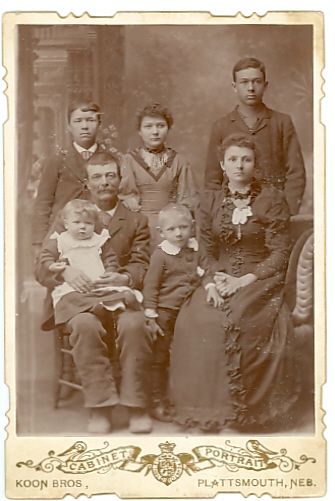http://www.morrisoncountyhistory.org/museumpics/ctiddfama75.jpg Clifton Tidds father, S. D. Tidd, and step-mother, Minnie Colbow Tidd. Back row, left to right: Clifton, Nancy, Charlie, children of S. D. Tidd and Mary Cutlipp Tidd. Robert, sitting on S. D.s lap, belongs to S. D. and Minnie. Archie Colbow, standing between, is Minnies son. Photo by Koon Bros., Plattsmouth, Nebraska, c. 1892-93.