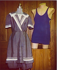 http://www.morrisoncountyhistory.org/museumpics/swimsts75.jpg Lottie Lee Tanners Victorian swimsuit and Fred Welkers union-style suit from the Morrison County Historical Societys collections. Photo dated 2001.